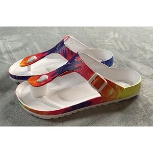 Hey Girl by Corkys Womens Sz 10 Jet Ski Multi Tropical Tie Dye Sandals Flip Flop